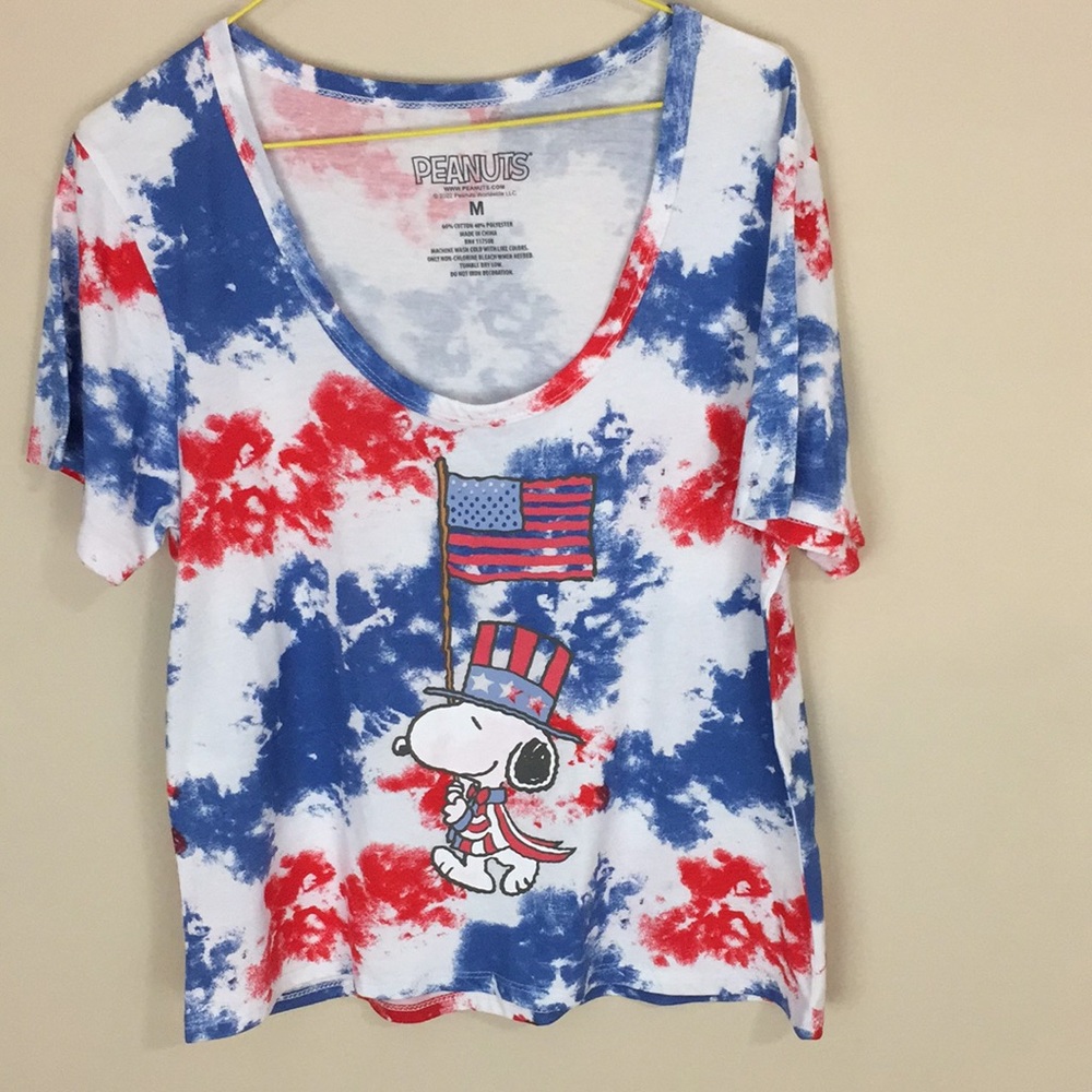 Peanuts Snoopy Tye Dye Fourth of July Patriotic Shirt T-shirt NWOT Size M